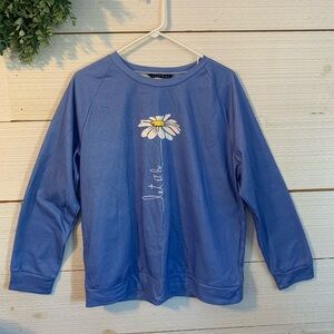 Woman’s Blue Let it be Sweatshirt with Daisy Design by C.O.Z.Y.  Size XL.